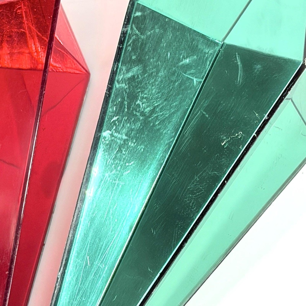 Vintage Geometric Diamond Shape Plastic Tree Ornaments 3 Pc Red Green Gold 3" - Picture 2 of 12